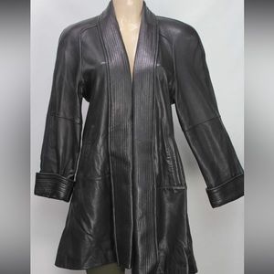Tibor vintage oversized Open front Coat Jacket 100% Leather Black Size S